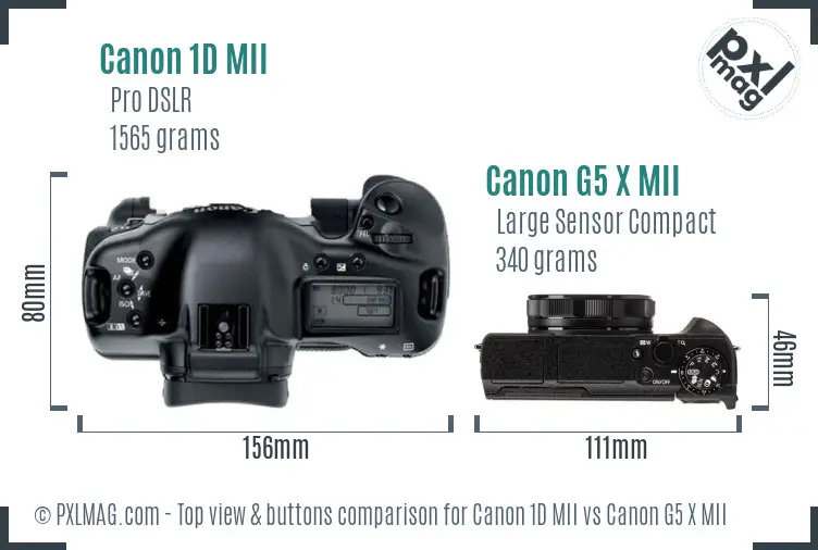 Canon 1D MII vs Canon G5 X MII top view buttons comparison Canon 1D MII vs Canon G5 X MII top view buttons comparison