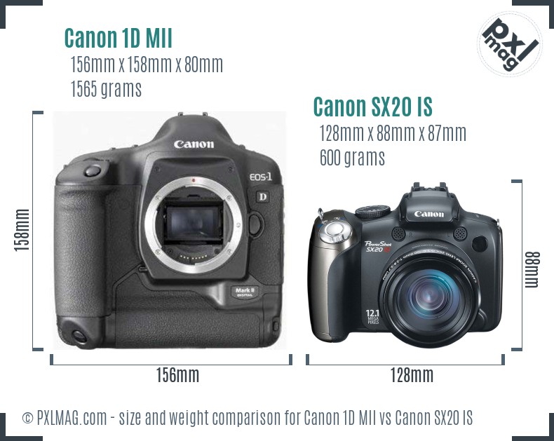 Canon 1D MII vs Canon SX20 IS size comparison Canon 1D MII vs Canon SX20 IS size comparison