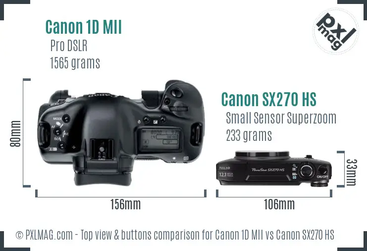 Canon 1D MII vs Canon SX270 HS top view buttons comparison