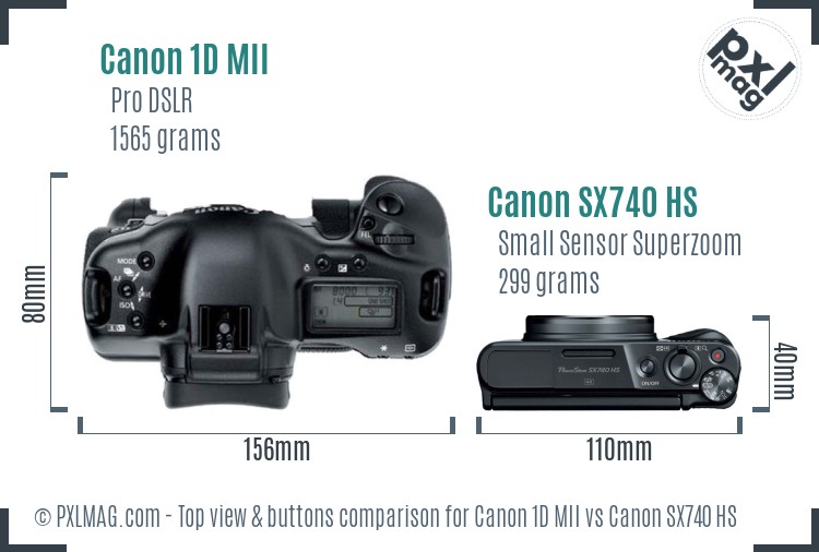 Canon 1D MII vs Canon SX740 HS top view buttons comparison