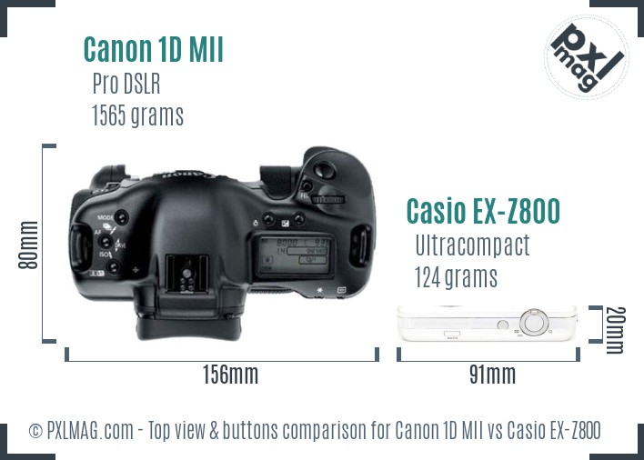 Canon 1D MII vs Casio EX-Z800 top view buttons comparison
