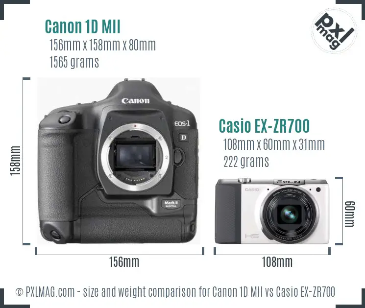 Canon 1D MII vs Casio EX-ZR700 size comparison