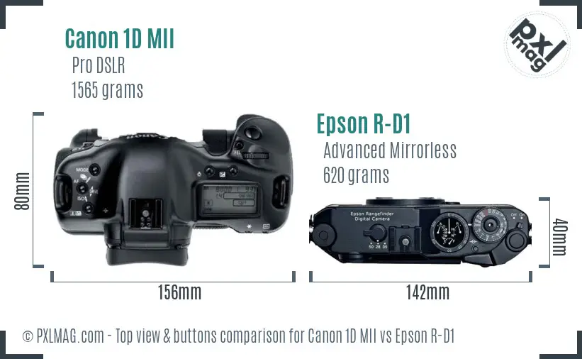 Canon 1D MII vs Epson R-D1 top view buttons comparison