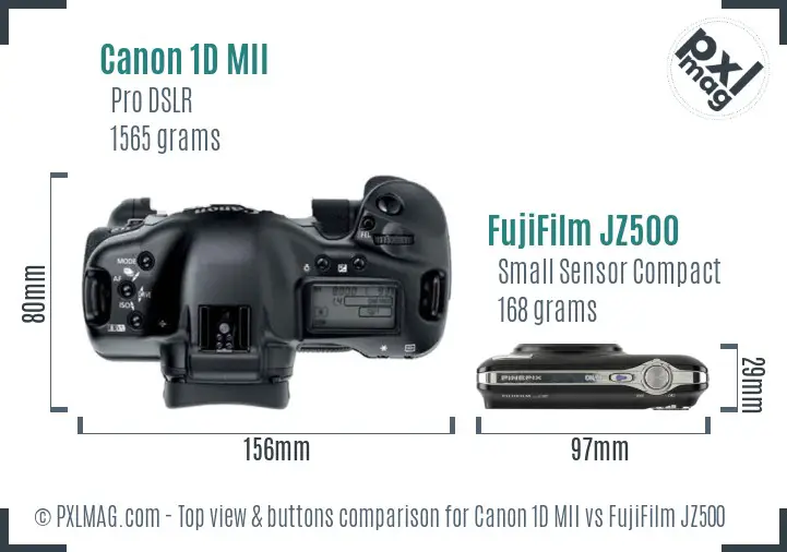 Canon 1D MII vs FujiFilm JZ500 top view buttons comparison