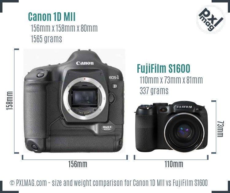 Canon 1D MII vs FujiFilm S1600 size comparison Canon 1D MII vs FujiFilm S1600 size comparison