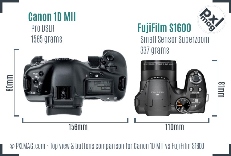 Canon 1D MII vs FujiFilm S1600 top view buttons comparison