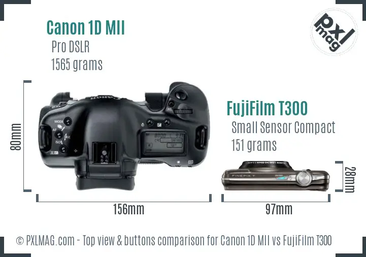Canon 1D MII vs FujiFilm T300 top view buttons comparison