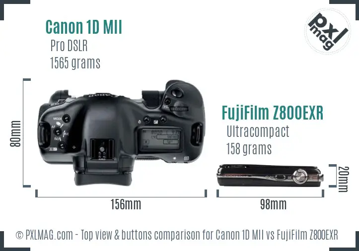 Canon 1D MII vs FujiFilm Z800EXR top view buttons comparison