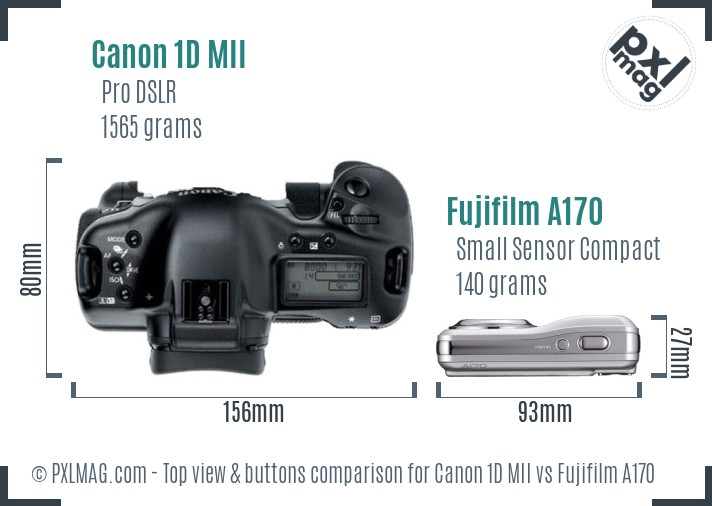 Canon 1D MII vs Fujifilm A170 top view buttons comparison