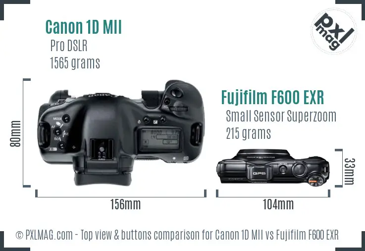 Canon 1D MII vs Fujifilm F600 EXR top view buttons comparison