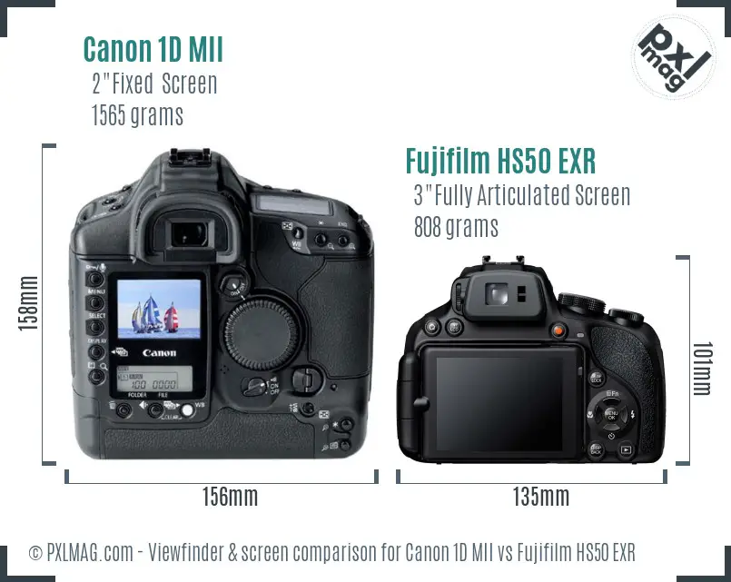 Canon 1D MII vs Fujifilm HS50 EXR Screen and Viewfinder comparison