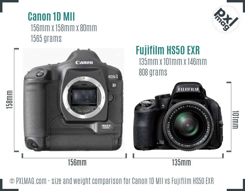 Canon 1D MII vs Fujifilm HS50 EXR size comparison