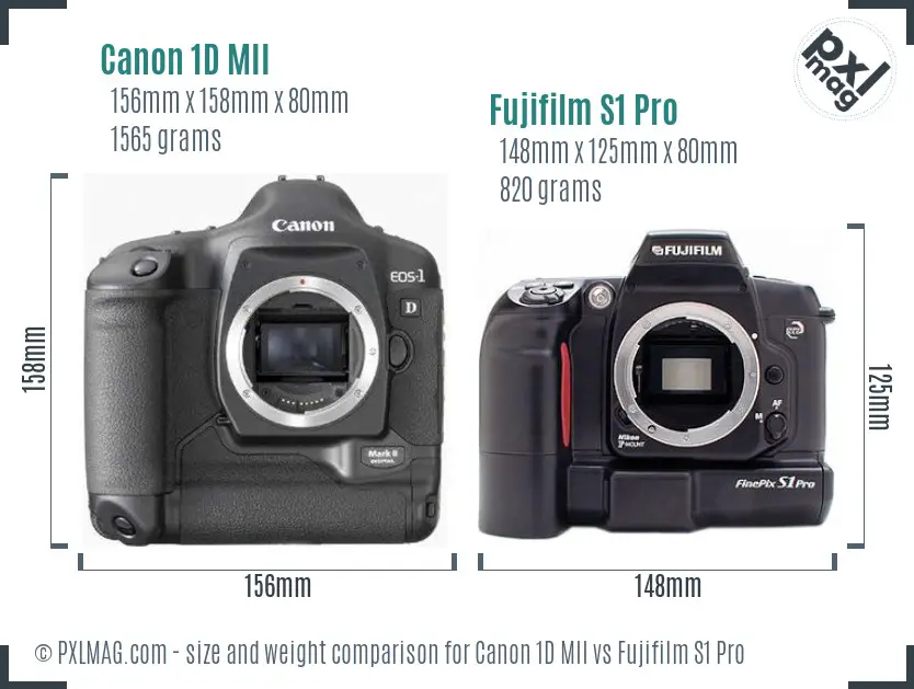Canon 1D MII vs Fujifilm S1 Pro size comparison