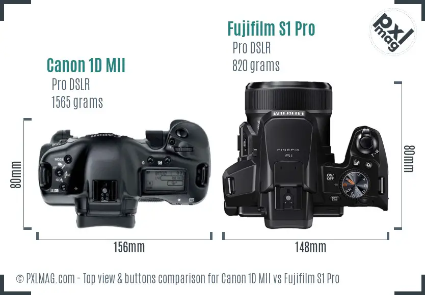 Canon 1D MII vs Fujifilm S1 Pro top view buttons comparison