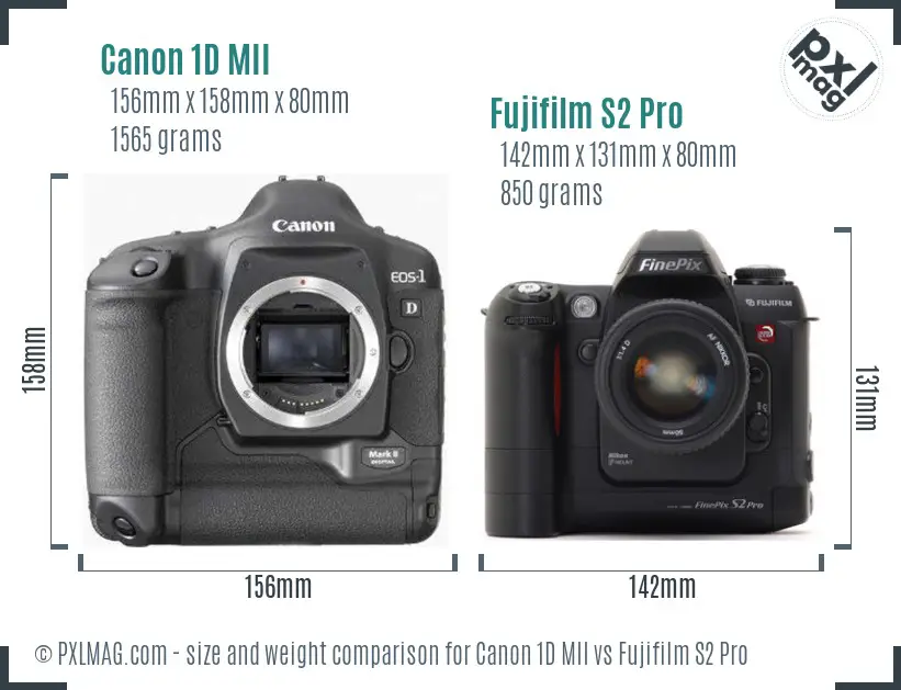 Canon 1D MII vs Fujifilm S2 Pro size comparison