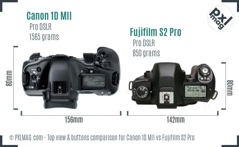 Canon 1D MII vs Fujifilm S2 Pro top view buttons comparison