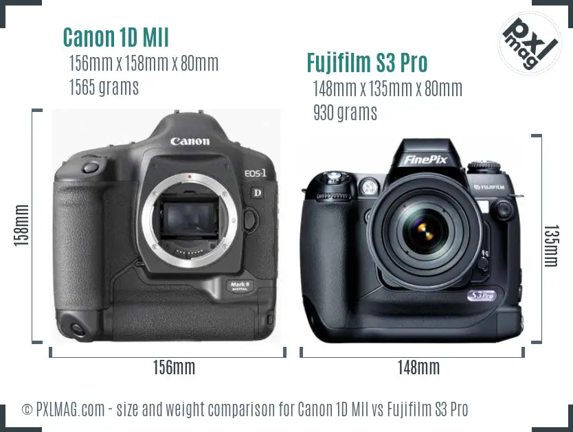 Canon 1D MII vs Fujifilm S3 Pro size comparison