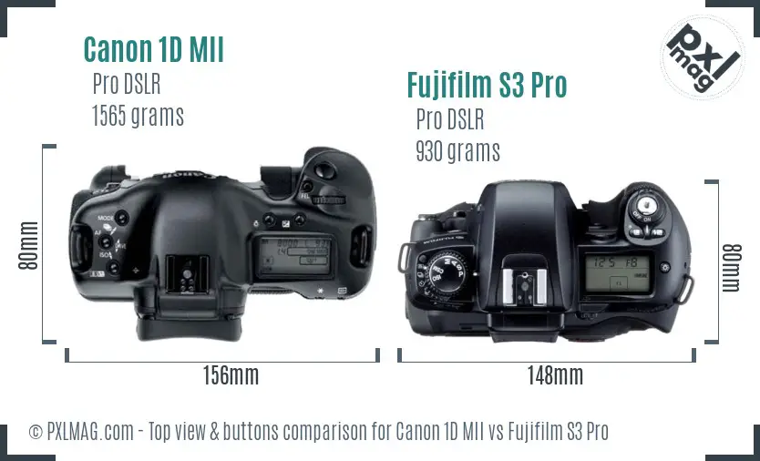 Canon 1D MII vs Fujifilm S3 Pro top view buttons comparison