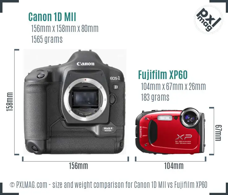 Canon 1D MII vs Fujifilm XP60 size comparison