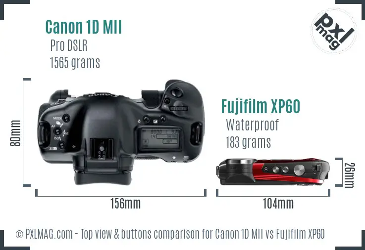 Canon 1D MII vs Fujifilm XP60 top view buttons comparison