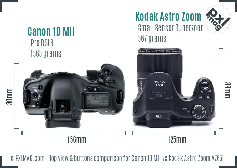 Canon 1D MII vs Kodak Astro Zoom AZ651 top view buttons comparison