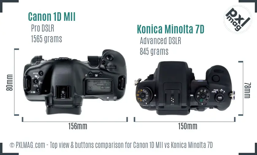 Canon 1D MII vs Konica Minolta 7D top view buttons comparison