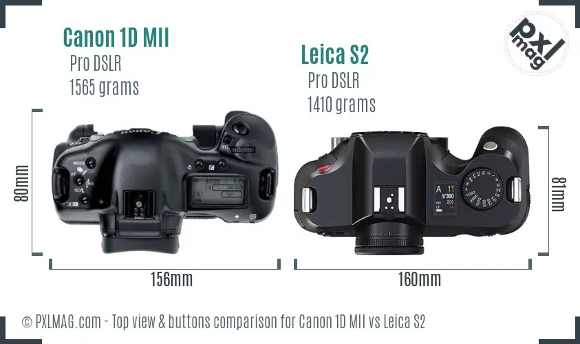 Canon 1D MII vs Leica S2 top view buttons comparison