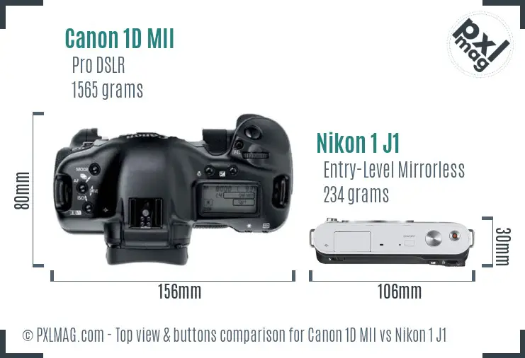 Canon 1D MII vs Nikon 1 J1 top view buttons comparison
