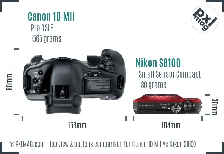 Canon 1D MII vs Nikon S8100 top view buttons comparison