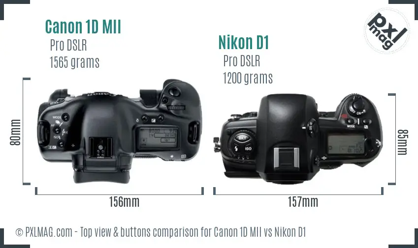 Canon 1D MII vs Nikon D1 top view buttons comparison