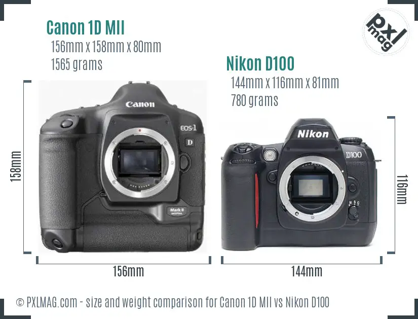 Canon 1D MII vs Nikon D100 size comparison