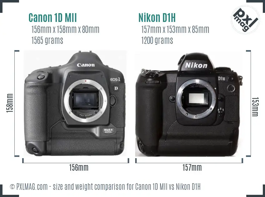 Canon 1D MII vs Nikon D1H size comparison
