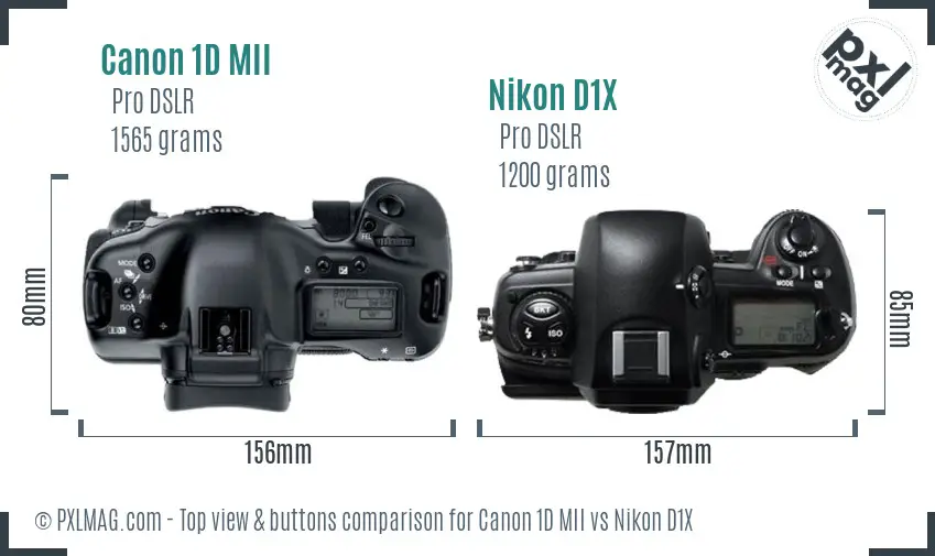 Canon 1D MII vs Nikon D1X top view buttons comparison