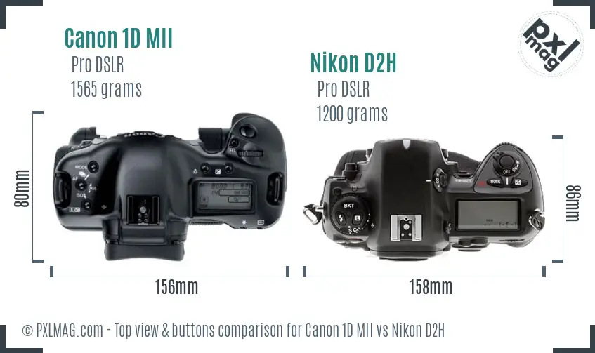 Canon 1D MII vs Nikon D2H top view buttons comparison
