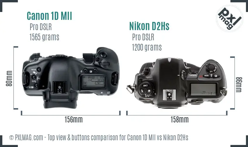 Canon 1D MII vs Nikon D2Hs top view buttons comparison