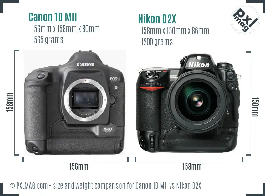 Canon 1D MII vs Nikon D2X size comparison