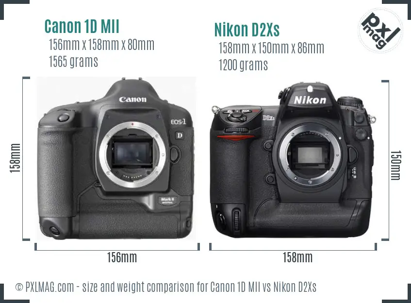 Canon 1D MII vs Nikon D2Xs size comparison