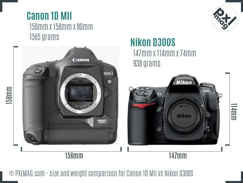 Canon 1D MII vs Nikon D300S size comparison