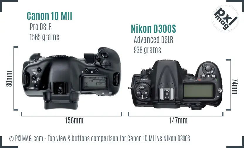 Canon 1D MII vs Nikon D300S top view buttons comparison