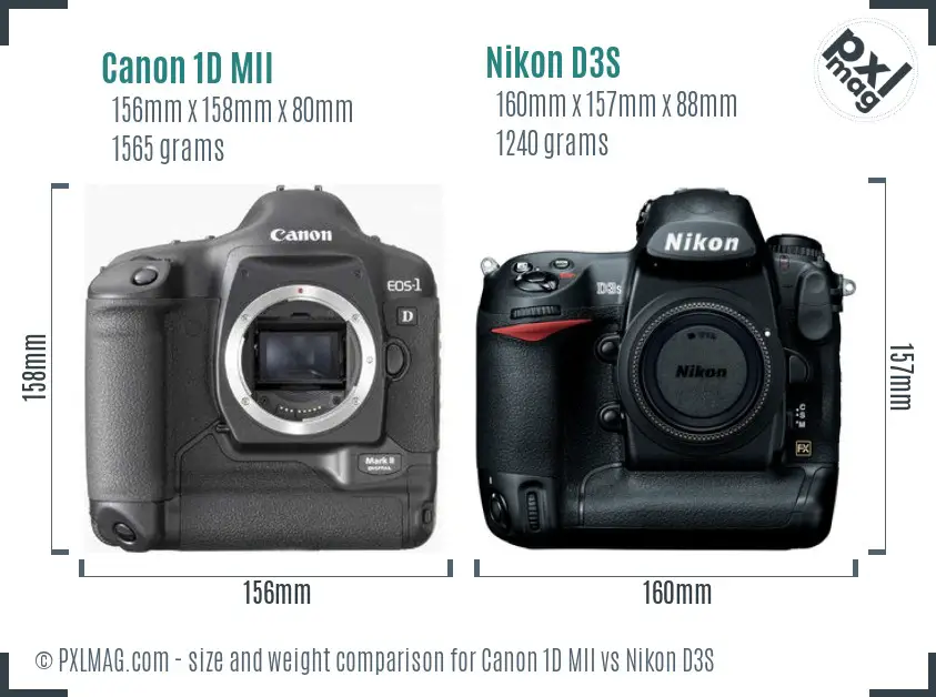 Canon 1D MII vs Nikon D3S size comparison