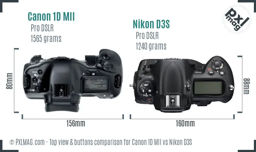 Canon 1D MII vs Nikon D3S top view buttons comparison