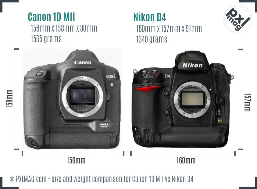 Canon 1D MII vs Nikon D4 size comparison