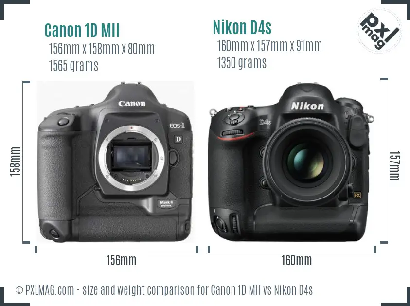 Canon 1D MII vs Nikon D4s size comparison
