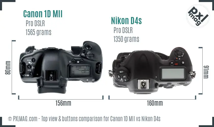 Canon 1D MII vs Nikon D4s top view buttons comparison