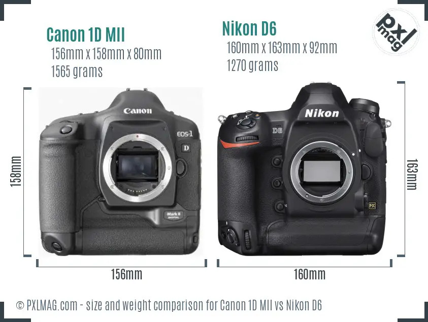 Canon 1D MII vs Nikon D6 size comparison