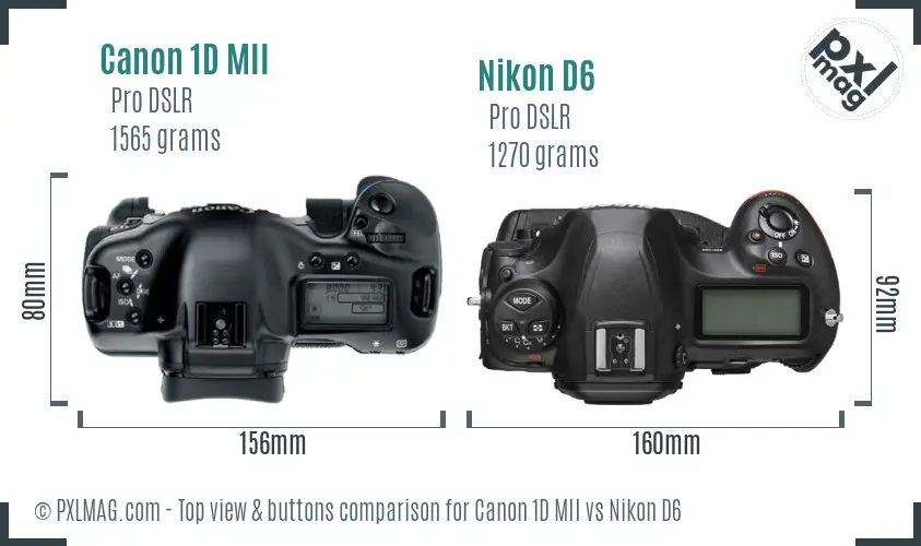Canon 1D MII vs Nikon D6 top view buttons comparison
