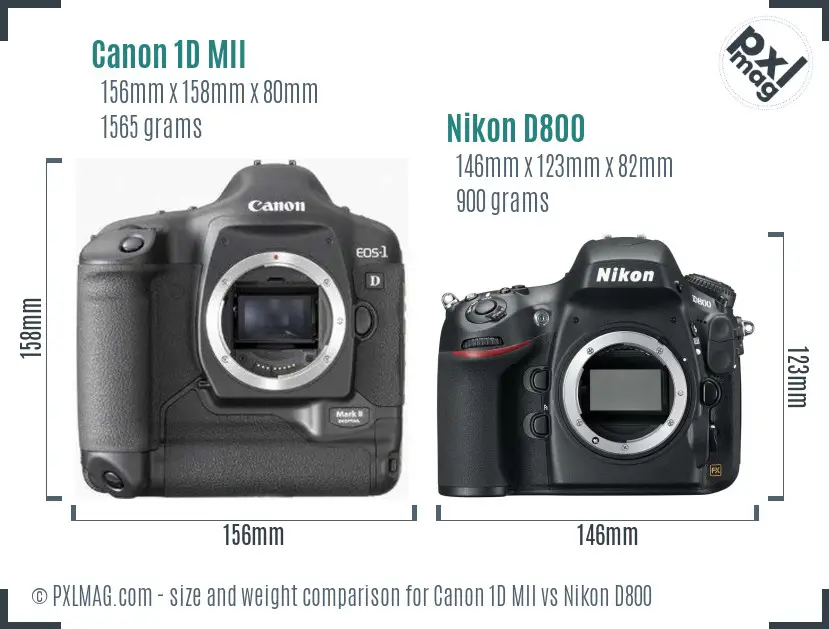 Canon 1D MII vs Nikon D800 size comparison Canon 1D MII vs Nikon D800 size comparison