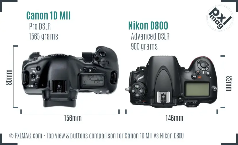 Canon 1D MII vs Nikon D800 top view buttons comparison Canon 1D MII vs Nikon D800 top view buttons comparison