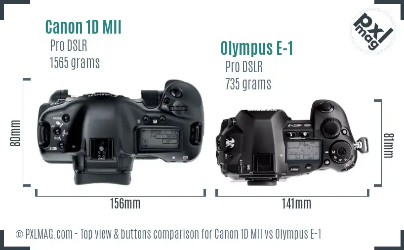 Canon 1D MII vs Olympus E-1 top view buttons comparison