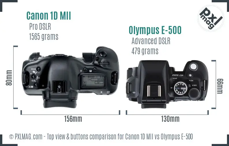 Canon 1D MII vs Olympus E-500 top view buttons comparison